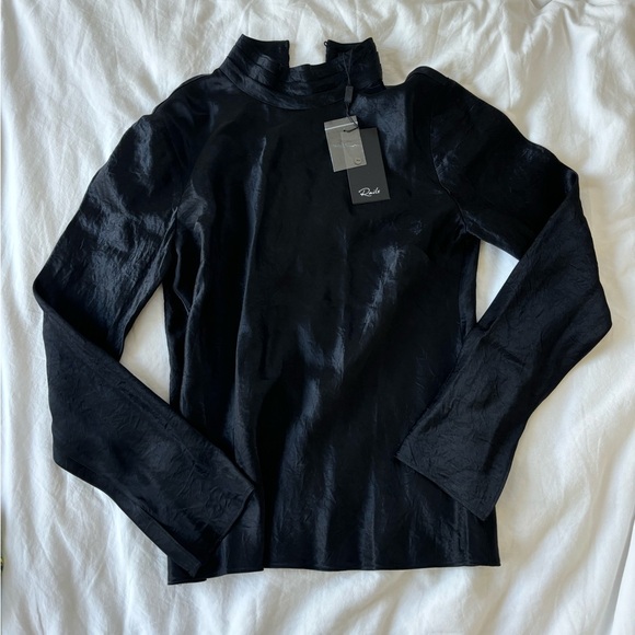Black Satin Blouse Designer Top New XS - Picture 1 of 5
